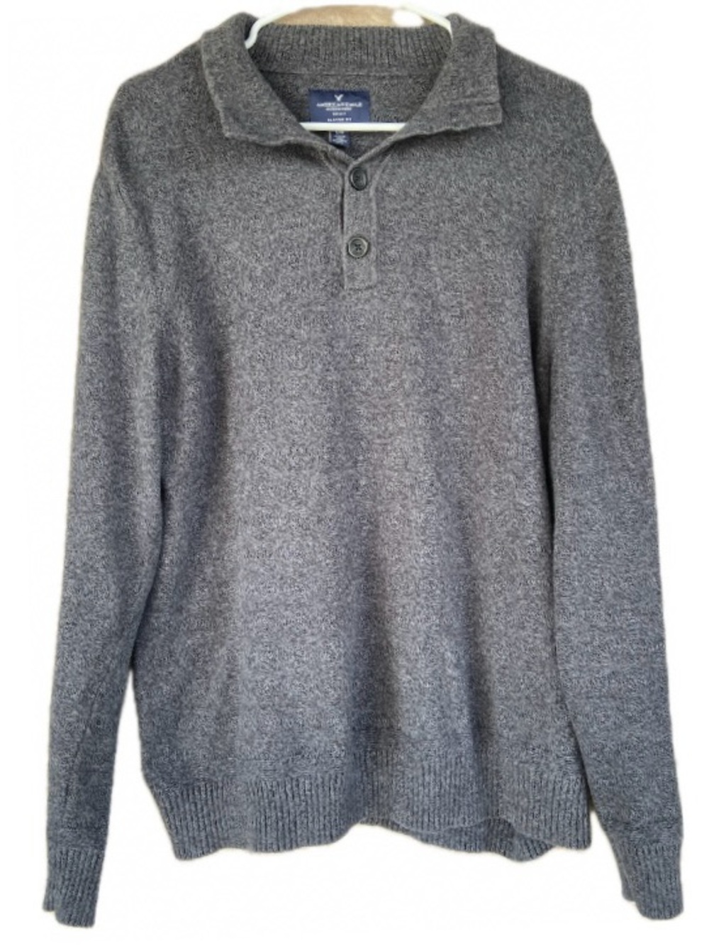 Y2K American Eagle Outfitters Gray Henley Shawl Collar Knit Sweater Large